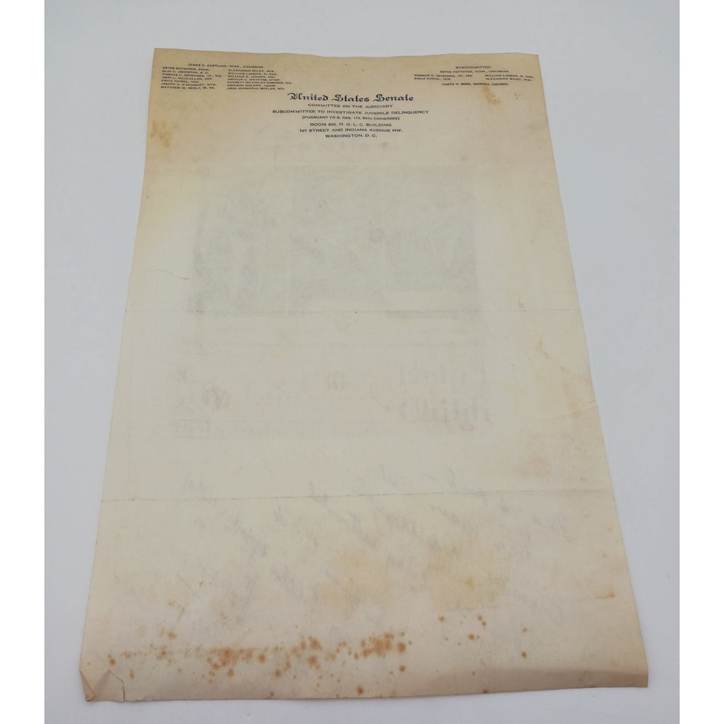 Handwrote Note Signed Estes Kefauver W/ Daughter Newspaper Clipping Sent To Dad