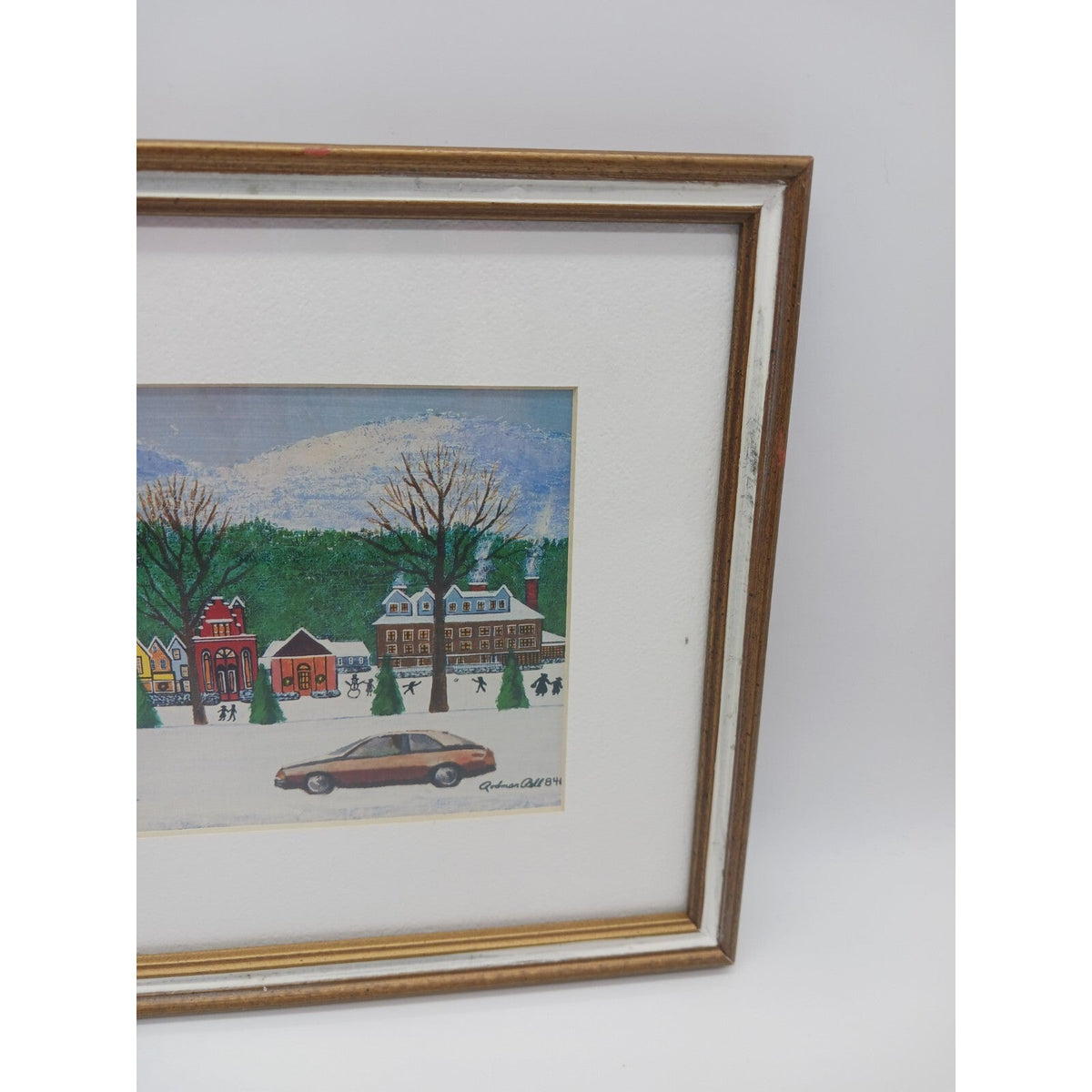 Christmas Scene By Rodman Pell Winter Village Signed Framed Matted Print Folk