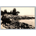 Vintage RPPC Ledges Stone Moxie Cove Round Pond Maine Coastline Postcard