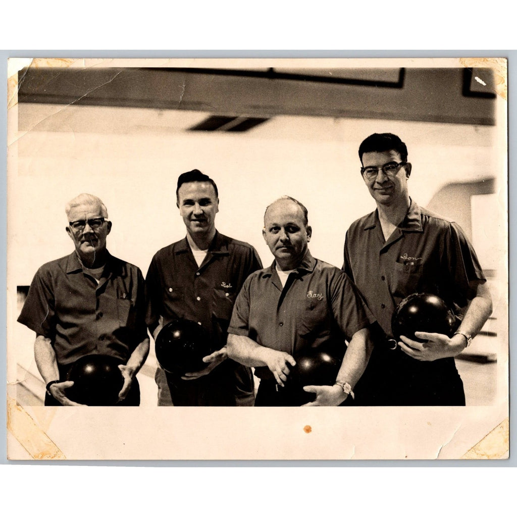 Vintage 1950s 1960s Bowling Team Photo 4 Men Bob Gary Bowling Alley League