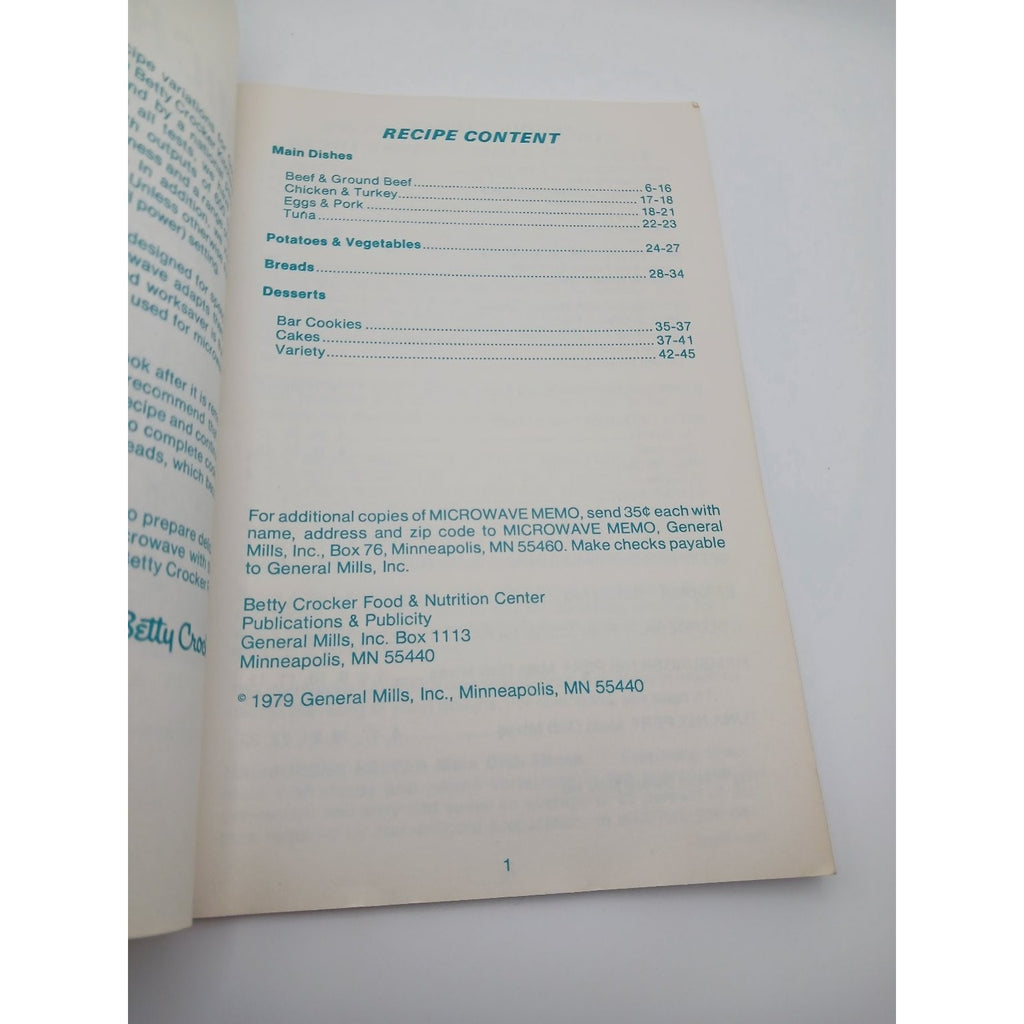 Vintage 1979 Betty Crocker Microwave Memo Booklet General Mills Recipes