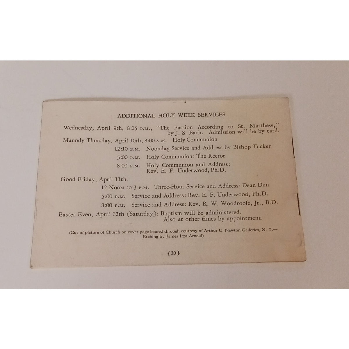 1941 St Bartholomew's Church NYC Lent Program Booklet James Arnold Ephemera