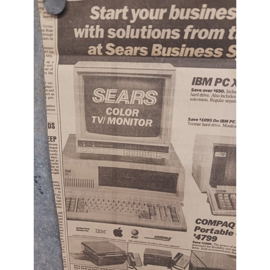 1980s Sears Business Systems Ad IBM PC XT AT Compaq 286 Vintage Computer