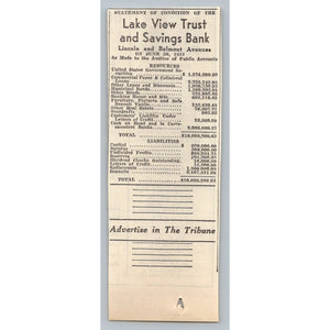 1931 Lake View Trust & Savings Bank Chicago Financial Statement Ephemera Ad