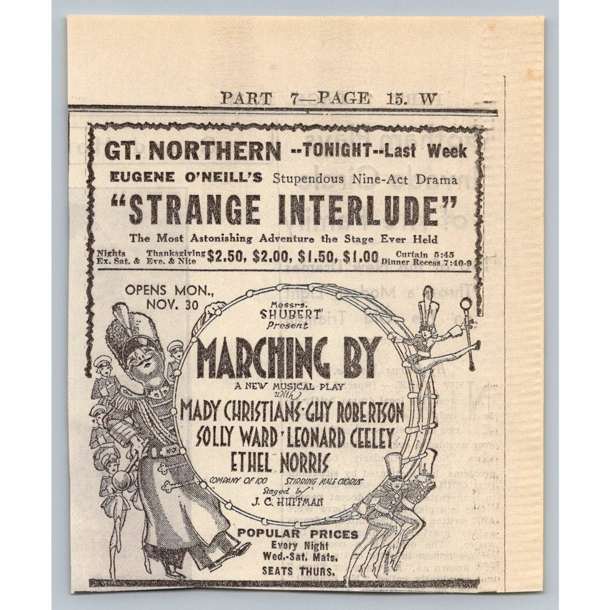 1931 Chicago GT Northern Theatre Ad Eugene O'Neill Strange Interlude Marching By
