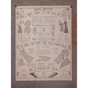 1931 Chicago Mandel Brothers Christmas Holiday Santa Clown Bazaar Ad Ephemera