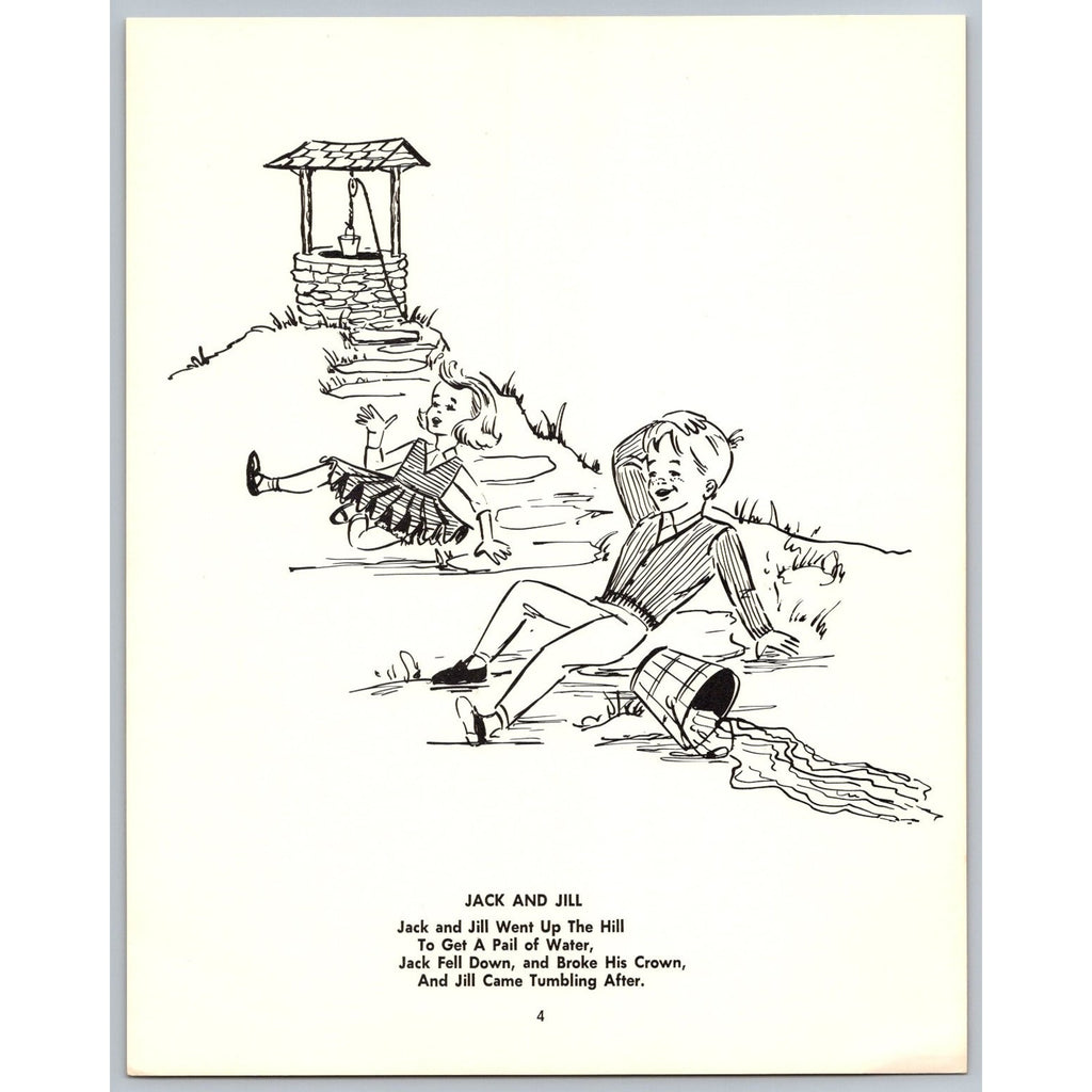 Vintage Jack & Jill Nursery Rhyme Art Print Illustration Unframed Kids MCM