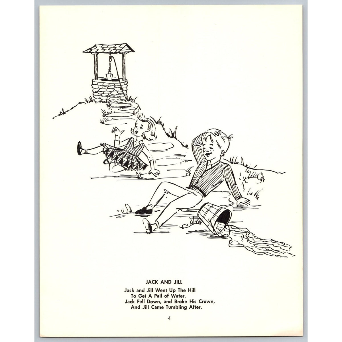 Vintage Jack & Jill Nursery Rhyme Art Print Illustration Unframed Kids MCM