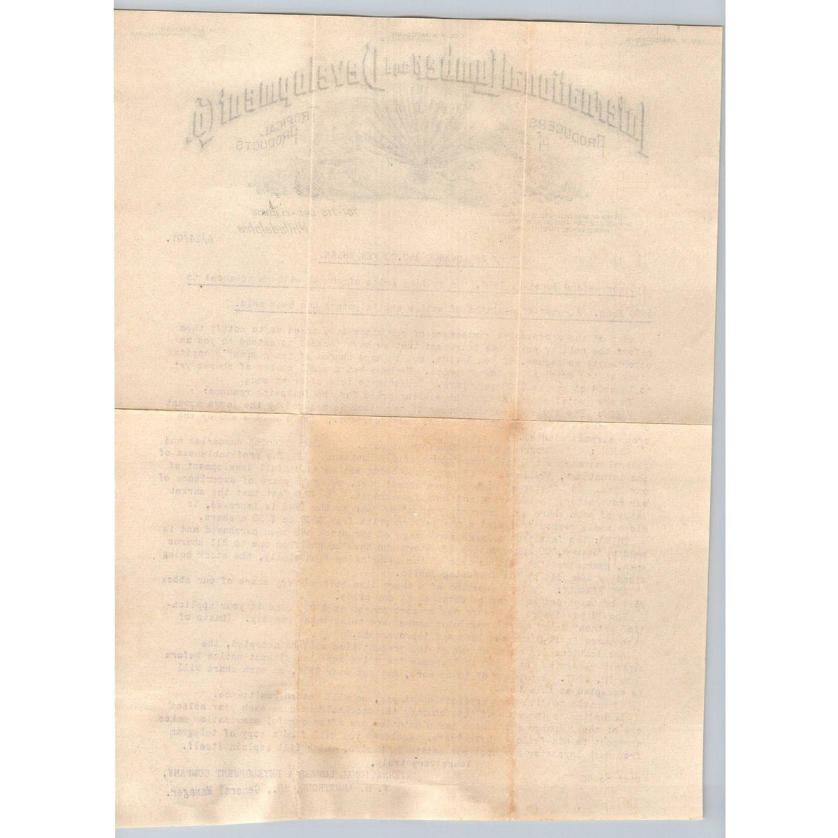 1907 International Lumber & Development Co Philadelphia Stock Notice Letterhead