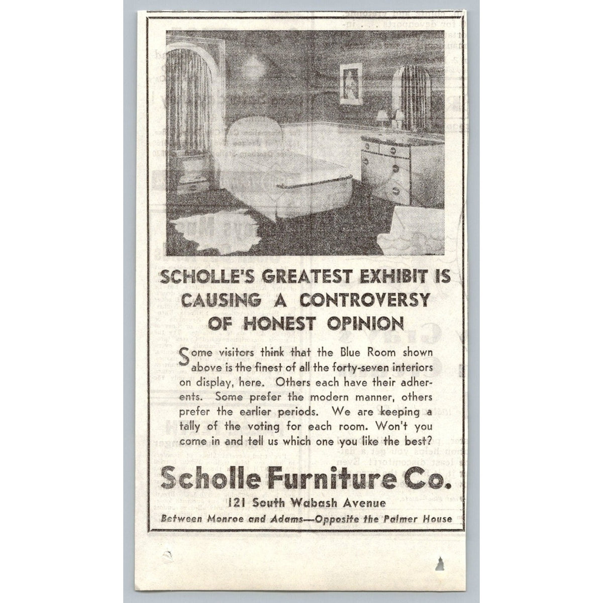 Scholle Furniture Chicago 1930s Print Ad Blue Room Interior Design Exhibit
