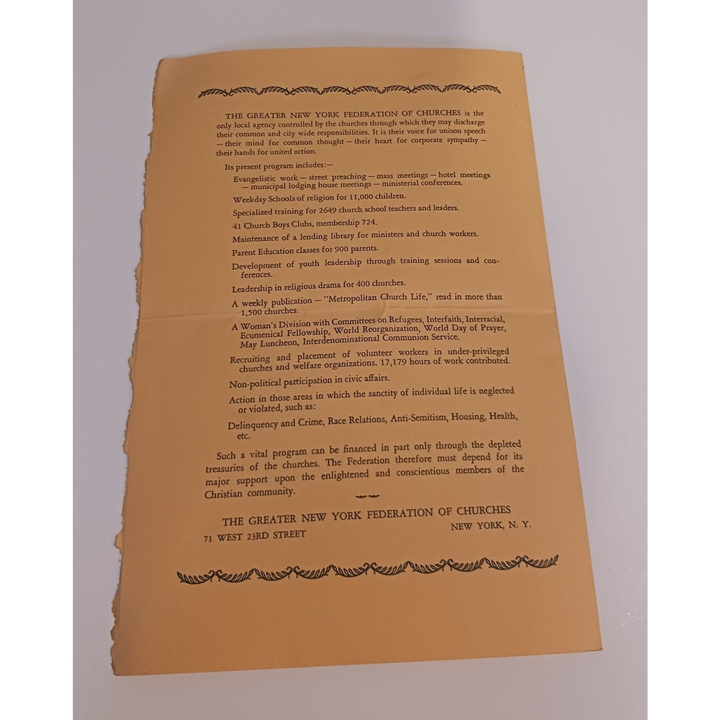 1941 Radio City Music Hall Easter Dawn Service Program NYC Ephemera