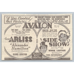 1931 Avalon Theatre Chicago Movie Ad Alexander Hamilton George Arliss Side Show