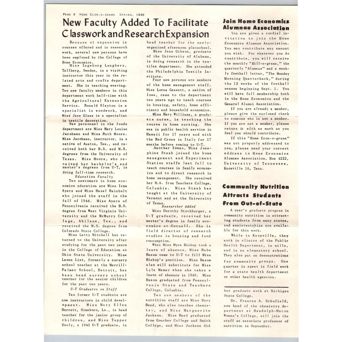 1948 University of Tennessee Home Economics Alumni Newsletter & Envelope UT