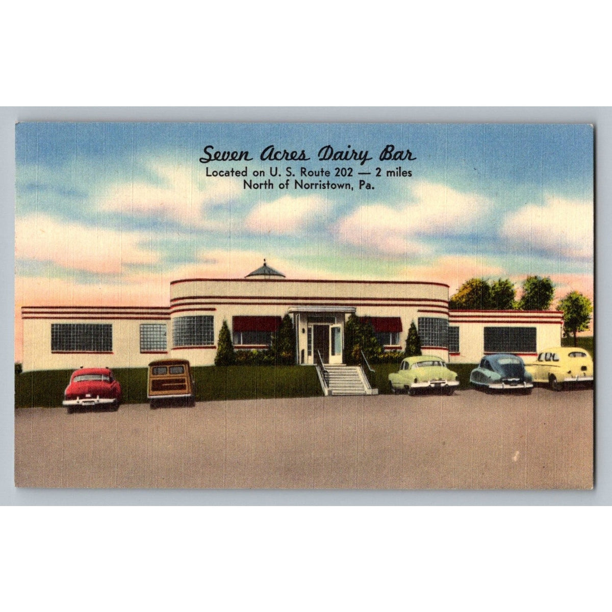 Vintage Seven Acres Dairy Bar Norristown PA Linen Postcard Mellinger Studios