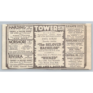 1931 Chicago Movie Theater Ad Silent Film Era Paul Lukas Buster Keaton Lew Ayres