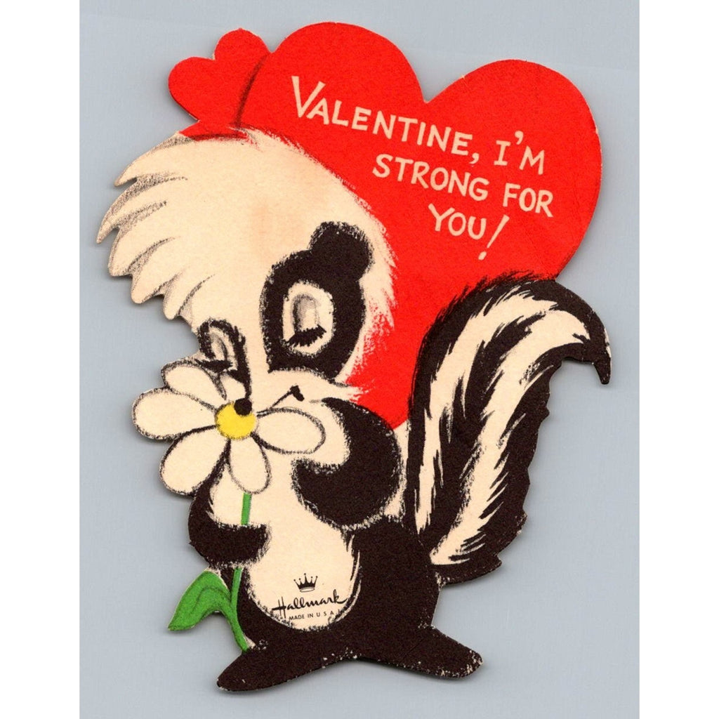 Vintage Hallmark Valentine's Day Card Skunk Daisy Strong For You USA