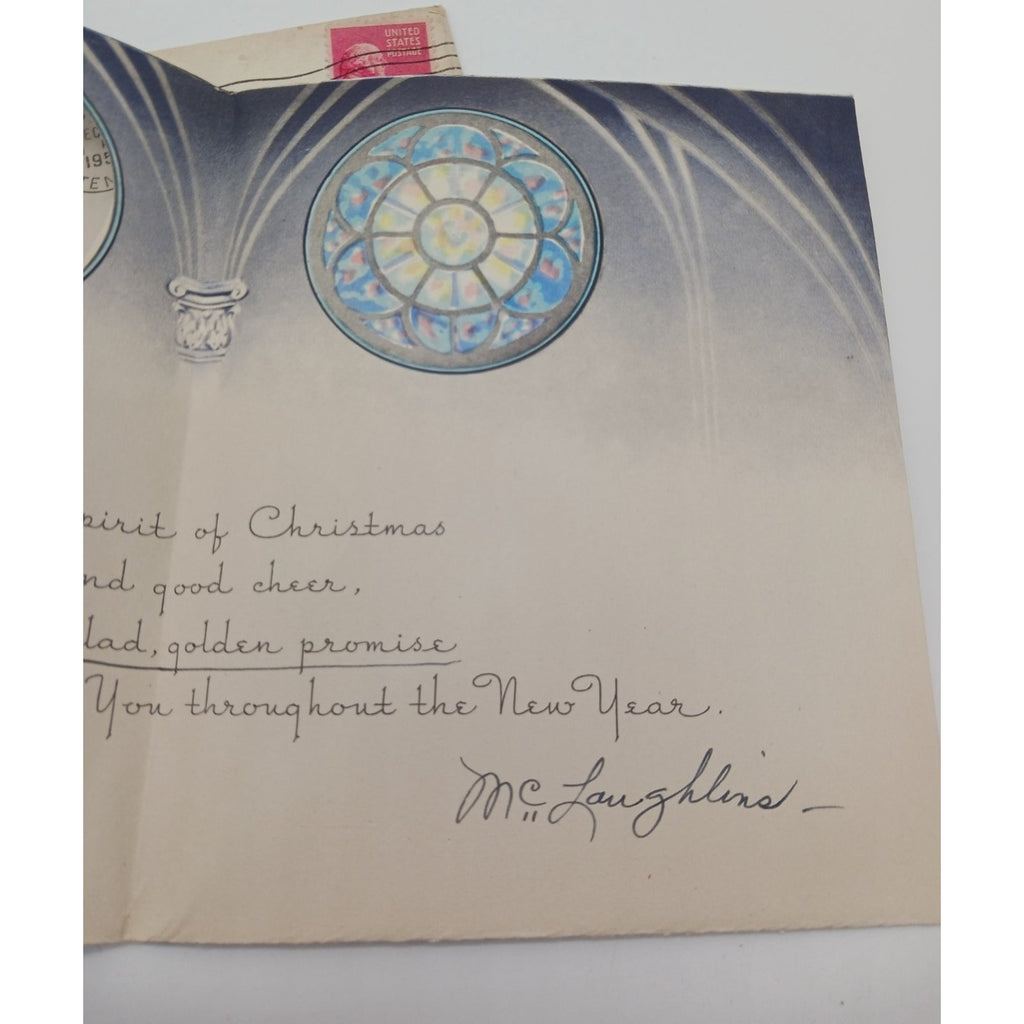1951 Joyous Christmas Children Choir Singing Church MCM Vtg Greeting Card