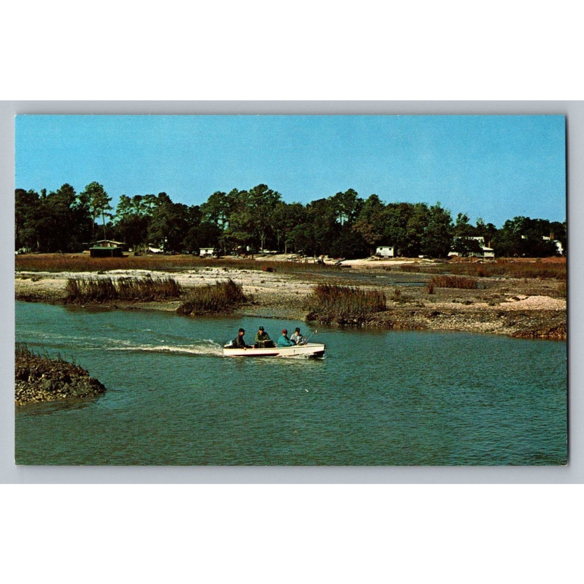 Murrells Inlet SC Ektachrome Postcard - Boating & Marsh Scene