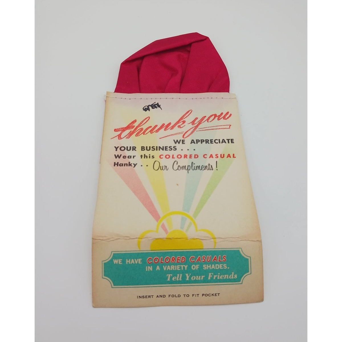 VTG 1940s 50s Old Hickory Mfg Co Compliments Satin Hanky Sample Ephemera