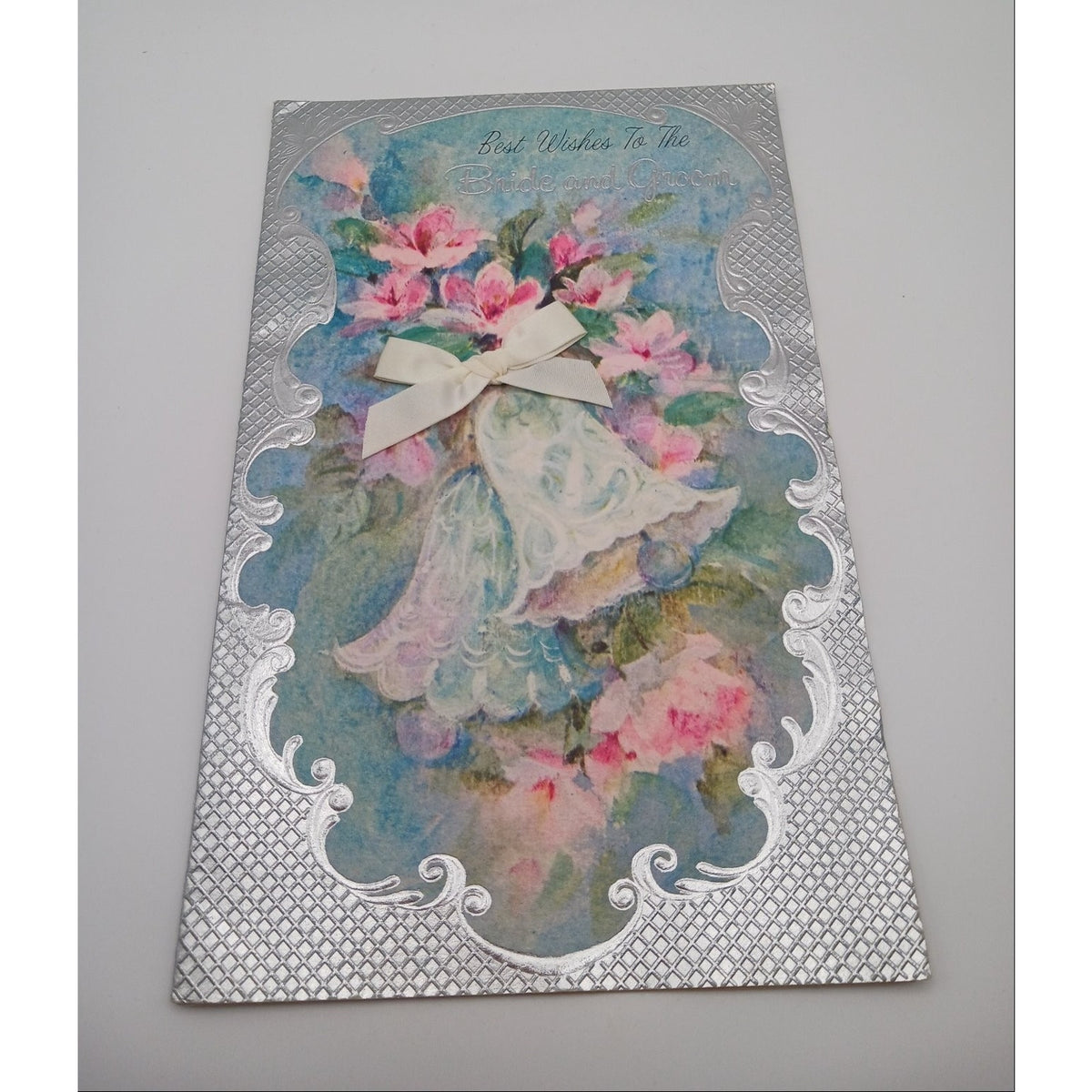 Vintage American Greetings Wedding Card Best Wishes Bride Groom Floral Bells