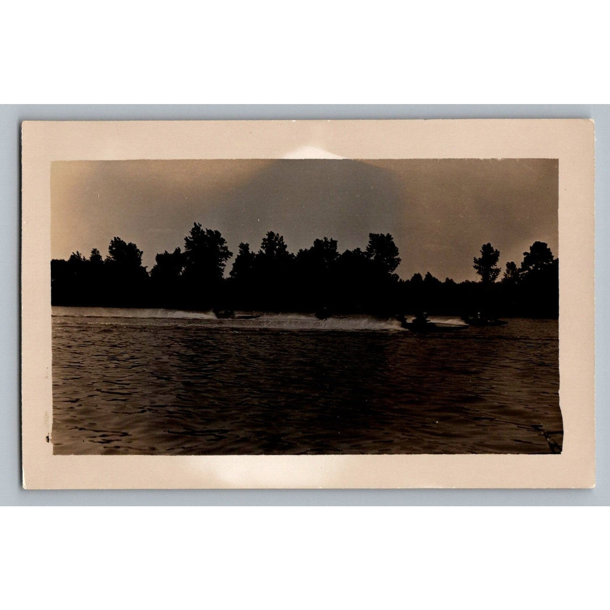 Speedboat Race 1940s 1950s Snapshot Photograph Water Skiing Action Vintage