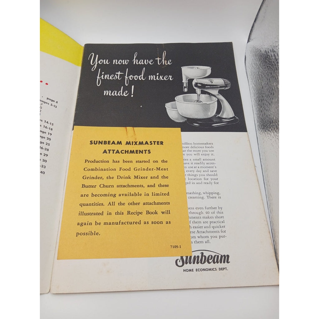 Vintage Sunbeam Automatic Mixmaster Model 9 Recipe Instruction Booklet 1940s