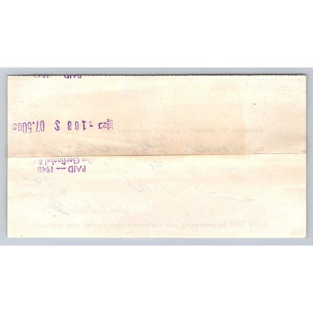 1948 Julius Garfinckel & Co DC Dept Store Customer Receipt Ephemera
