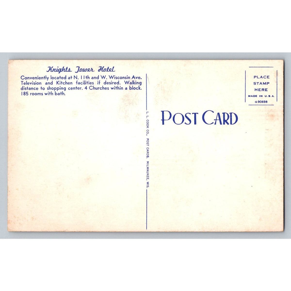 Knights Tower Hotel Milwaukee WI Postcard LL Cook Co 1940s-50s