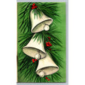 1955 White Christmas Bells Holly Berries Pine Vintage MCM Hallmark Greeting Card