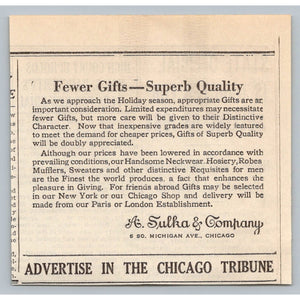 1930s A. Sulka & Co Chicago Tribune Advertisement Men's Luxury Apparel Ephemera