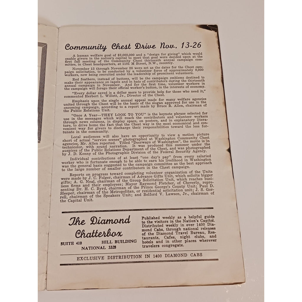 1940 Washington DC Diamond Chatterbox Guide US Capitol Sholl's Cafeterias
