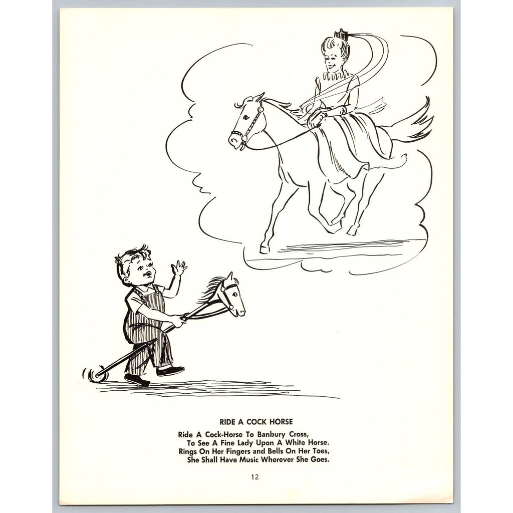 Vintage Nursery Rhyme Ride a Cock Horse Art Print Loose Sheet MCM