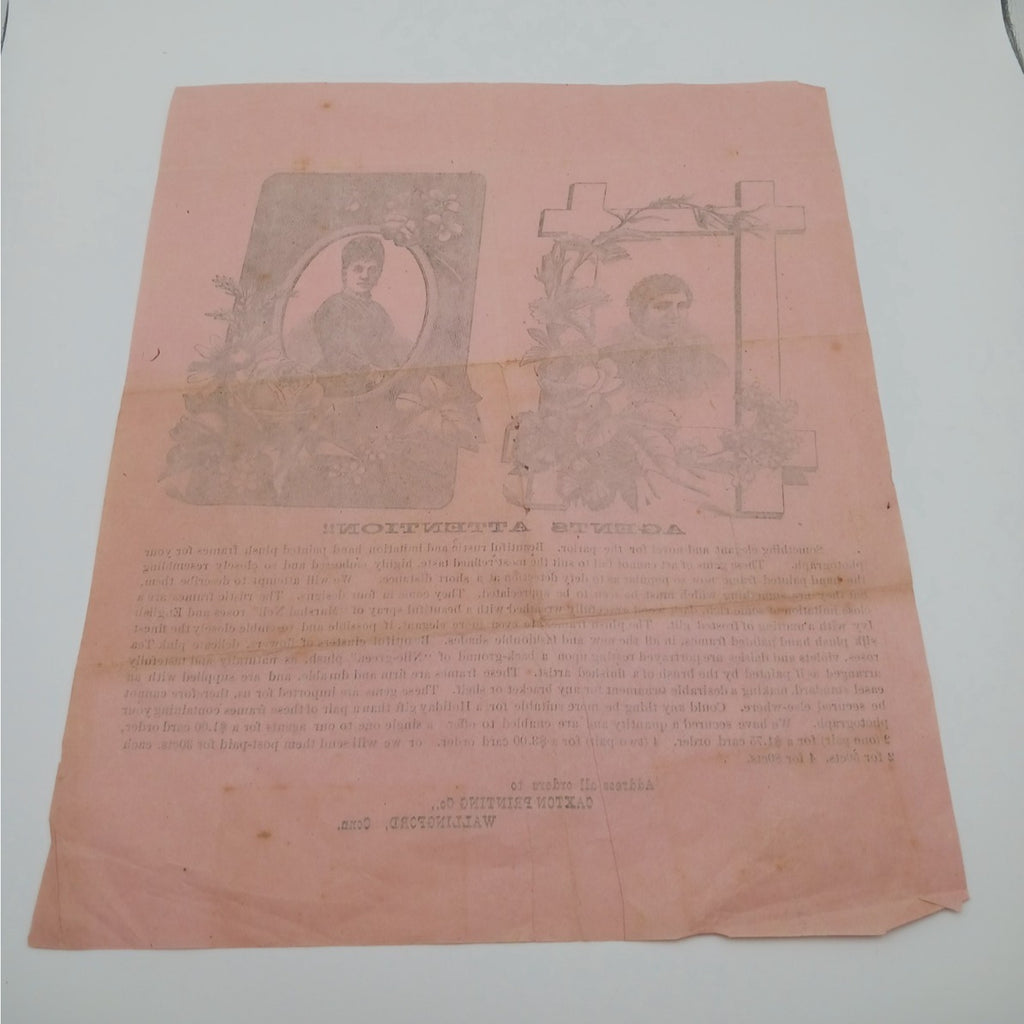 1870s 1880s Antique Victorian Caxton Printing Co Conn Photo Frame Agent Ad Flyer