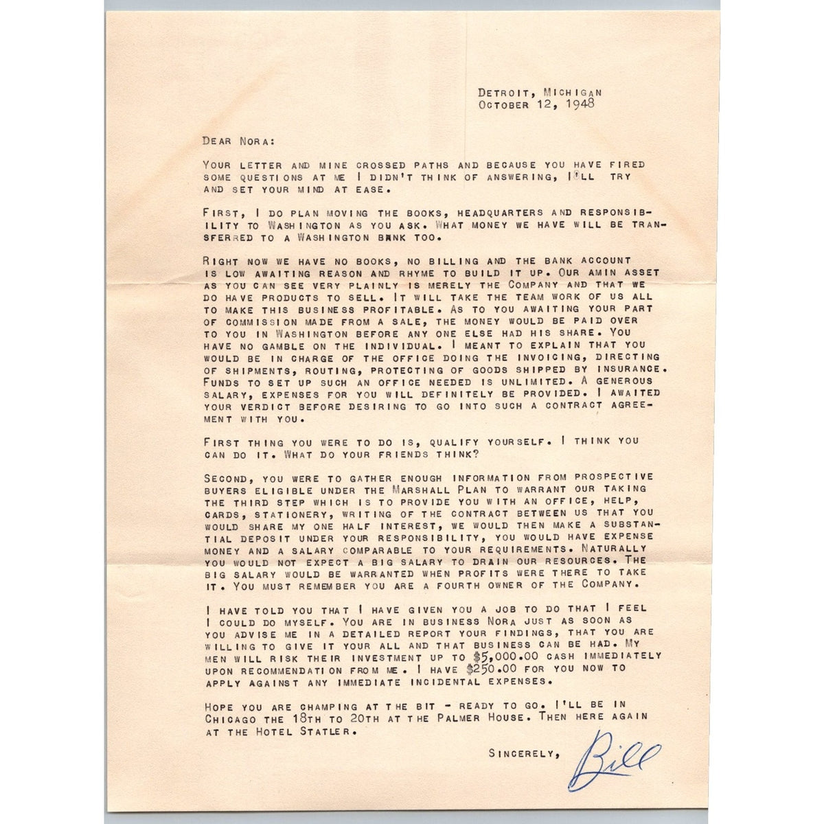 1948 Business Proposal Letters Detroit & Tn Ephemera Marshall Plan Nora Kefauver