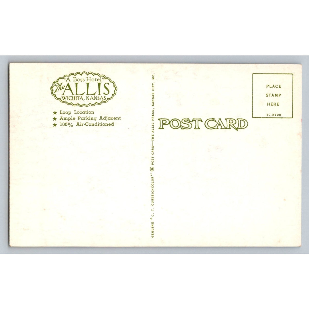 Vintage Allis Hotel Wichita Kansas Postcard Wichita's Distinguished Hotel