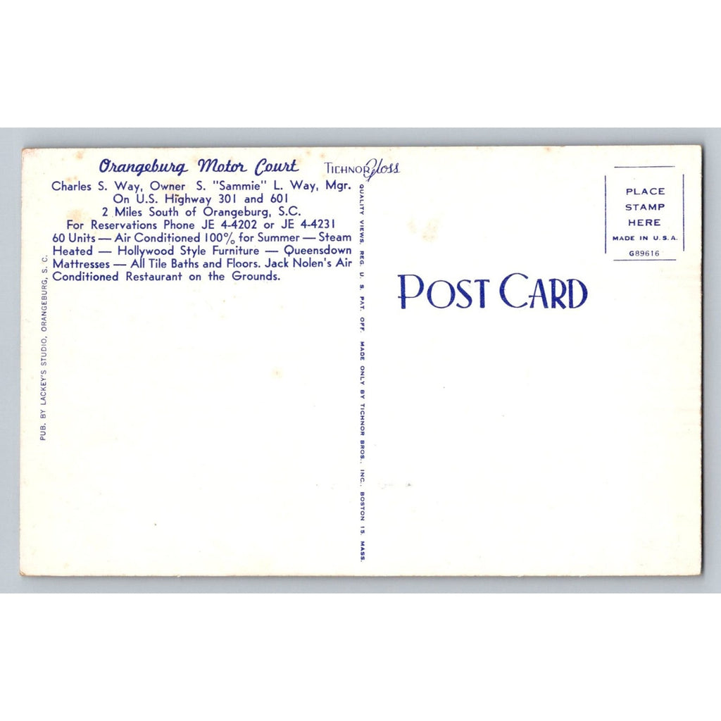 Edisto Motel Orangeburg SC Swimming Pool Vintage Postcard Tichnor Gloss