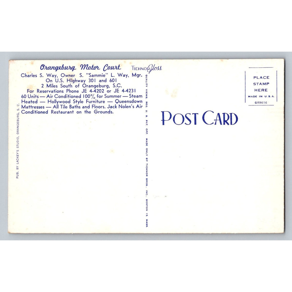 Edisto Motel Orangeburg SC Swimming Pool Vintage Postcard Tichnor Gloss
