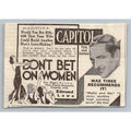 1931 Don't Bet on Women Movie Ad Capitol Theater Edmund Lowe Chicago Ephemera