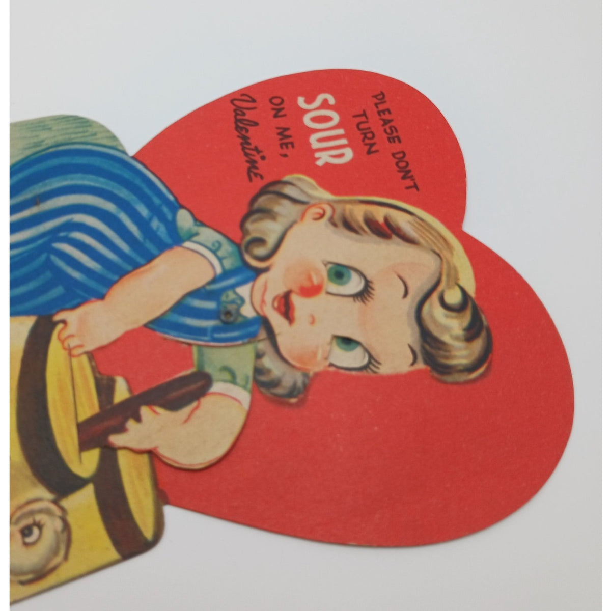 Vintage Valentine Card Girl Ducks Don't Churn Know I'm Yours Mechanical Eyes Arm