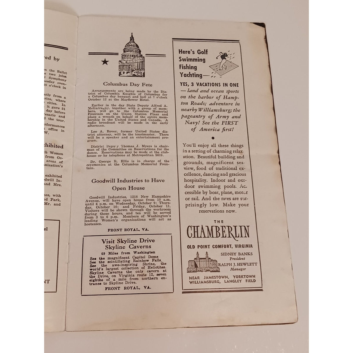 1940 Washington DC Diamond Chatterbox Guide US Capitol Sholl's Cafeterias