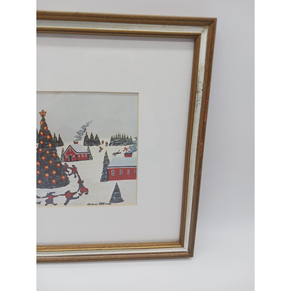 Christmas Winter Rodman Pell Dancing Around Tree Signed Framed Matted Print
