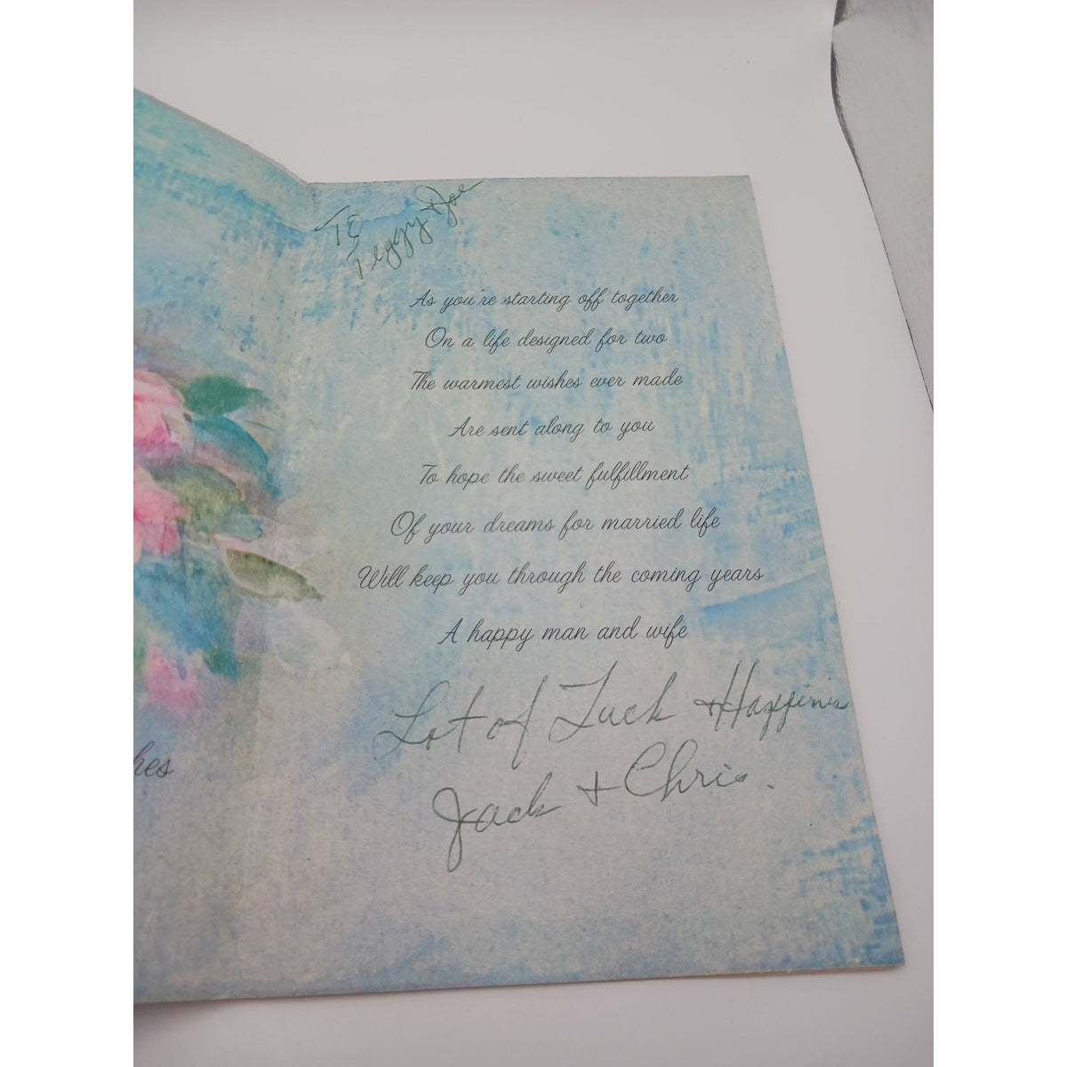 Vintage American Greetings Wedding Card Best Wishes Bride Groom Floral Bells