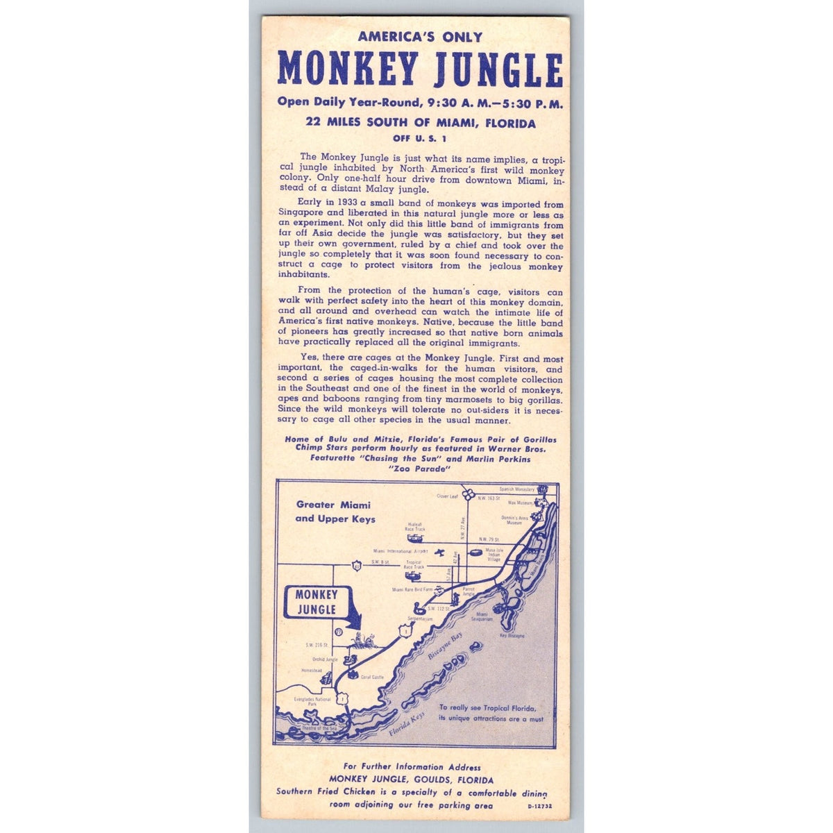 Monkey Jungle Miami Florida Vintage Brochure Ephemera Bulu Gorilla Map