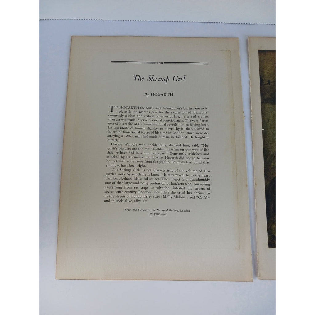 1939 William Hogarth The Shrimp Girl Lithograph Art Print Book Plate Portrait