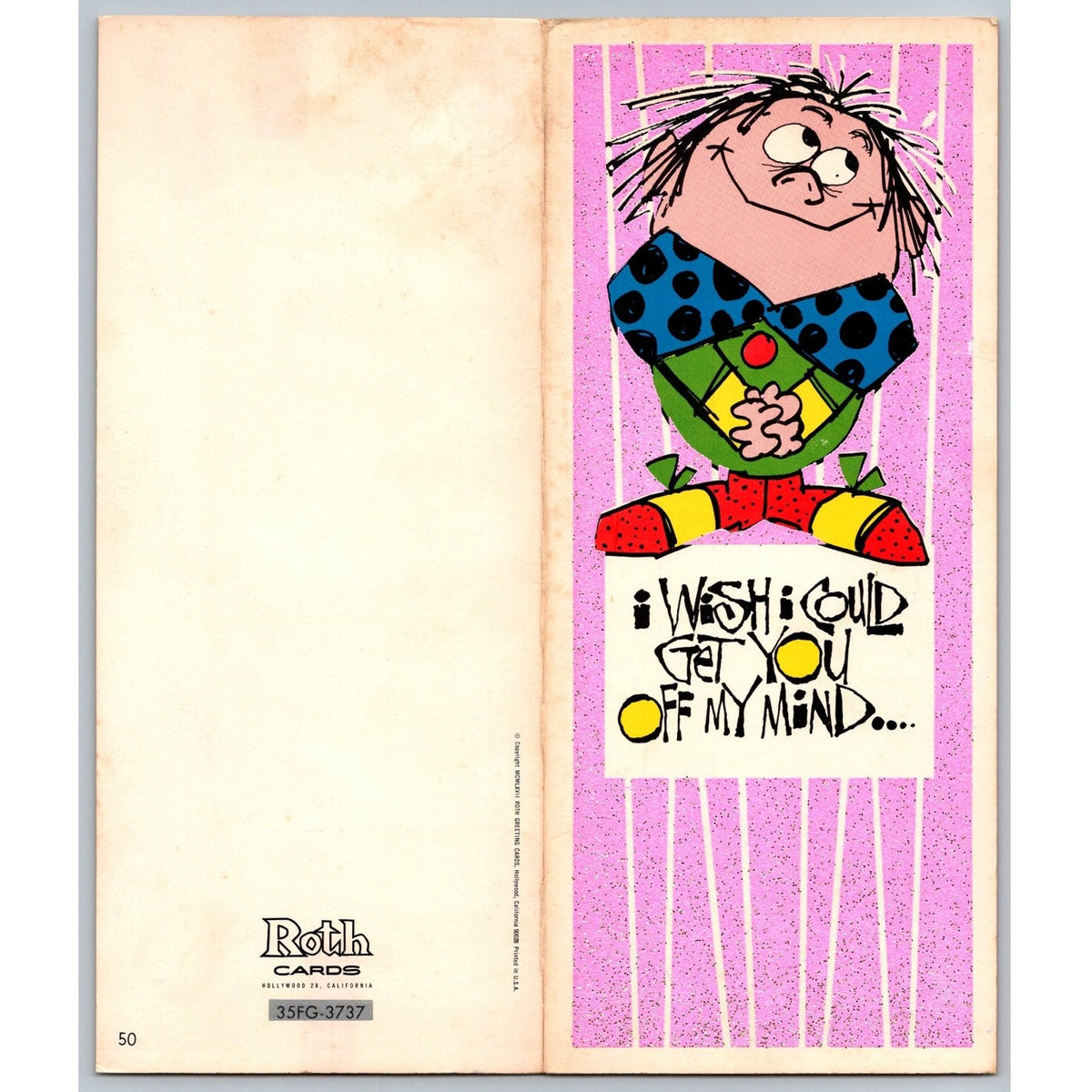 Vintage Roth Cards Greeting Card Humorous Cartoon Off My Mind Into My Arms Love