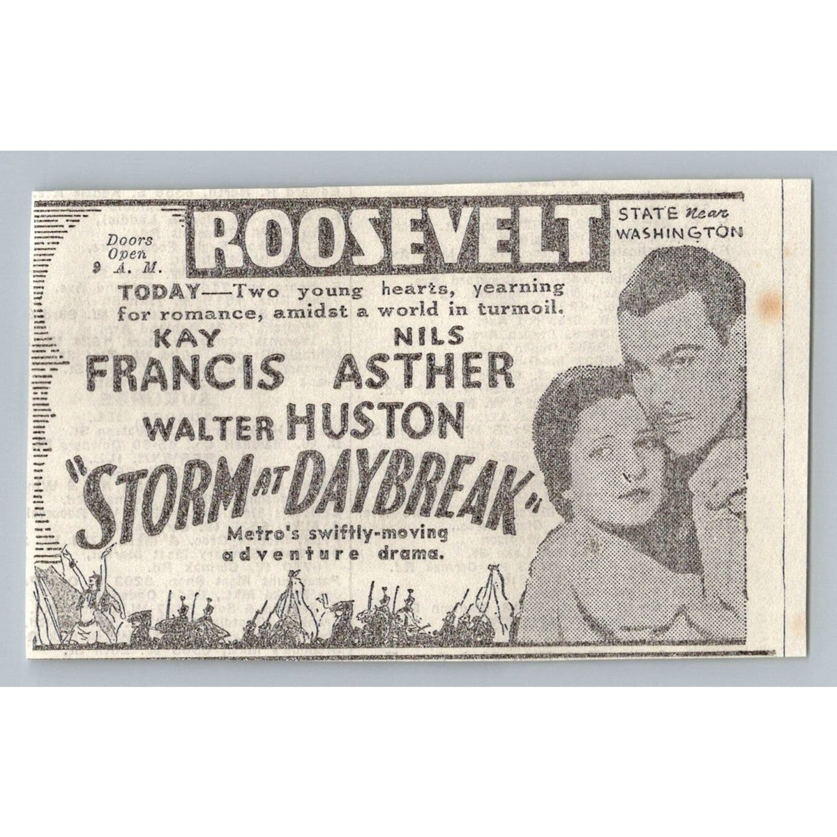 1933 Storm at Daybreak Movie Print Ad Roosevelt Theater Kay Francis Nils Asther