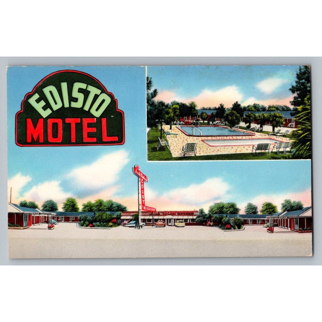 Edisto Motel Orangeburg SC Swimming Pool Vintage Postcard Tichnor Gloss