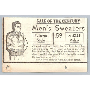 1931 Boston Store Men's Pullover Sweater Ad Dearborn Street Ephemera