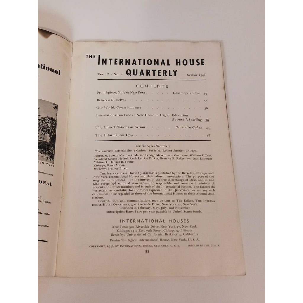 1946 International House Quarterly Magazine WWII Era United Nations NYC Chicago