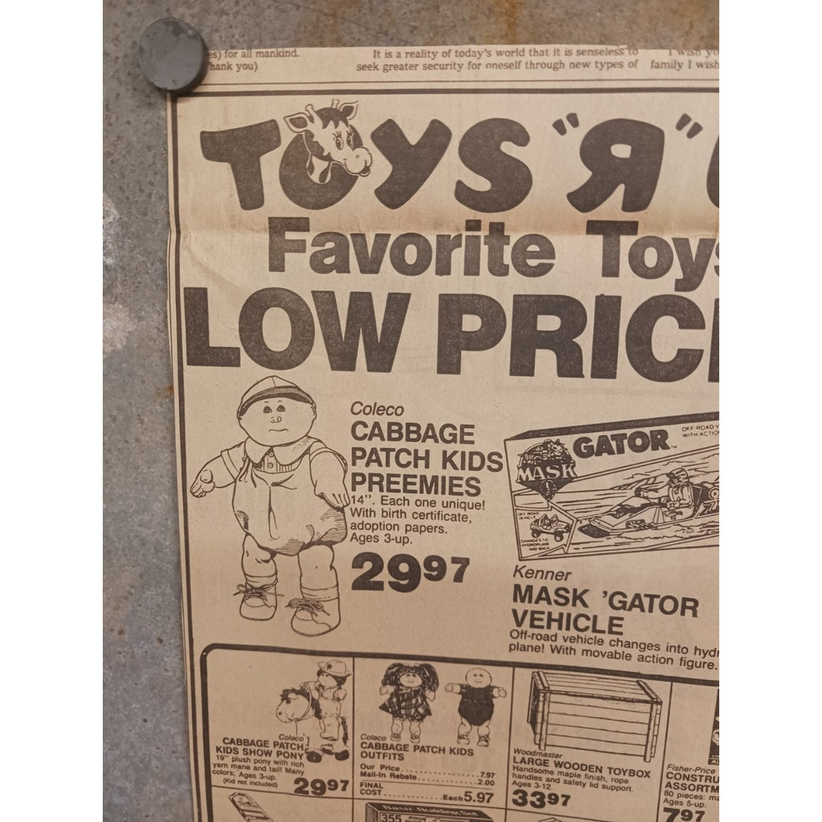 1980s Toys R Us Knoxville Newspaper Ad Cabbage Patch Kids M.A.S.K. Retro Toy